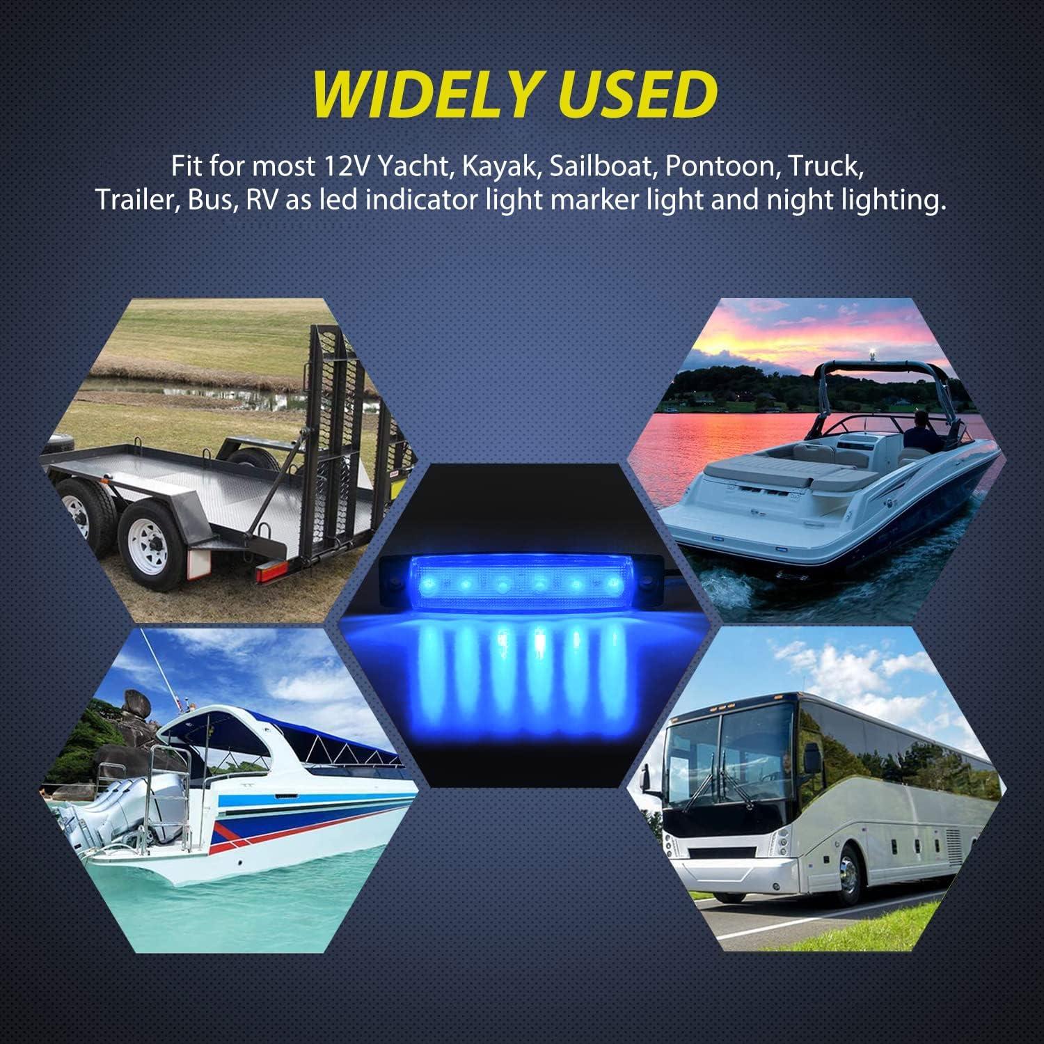 image:imageNilight 20PCS Amber Red Oval Side Marker Lights 4 LED 37 Inch Clearance Lamp IP68 Waterproof DC 1224V with Chrome Bezel Universal for Car Auto Truck Bus Trailer Boat DeckBlue