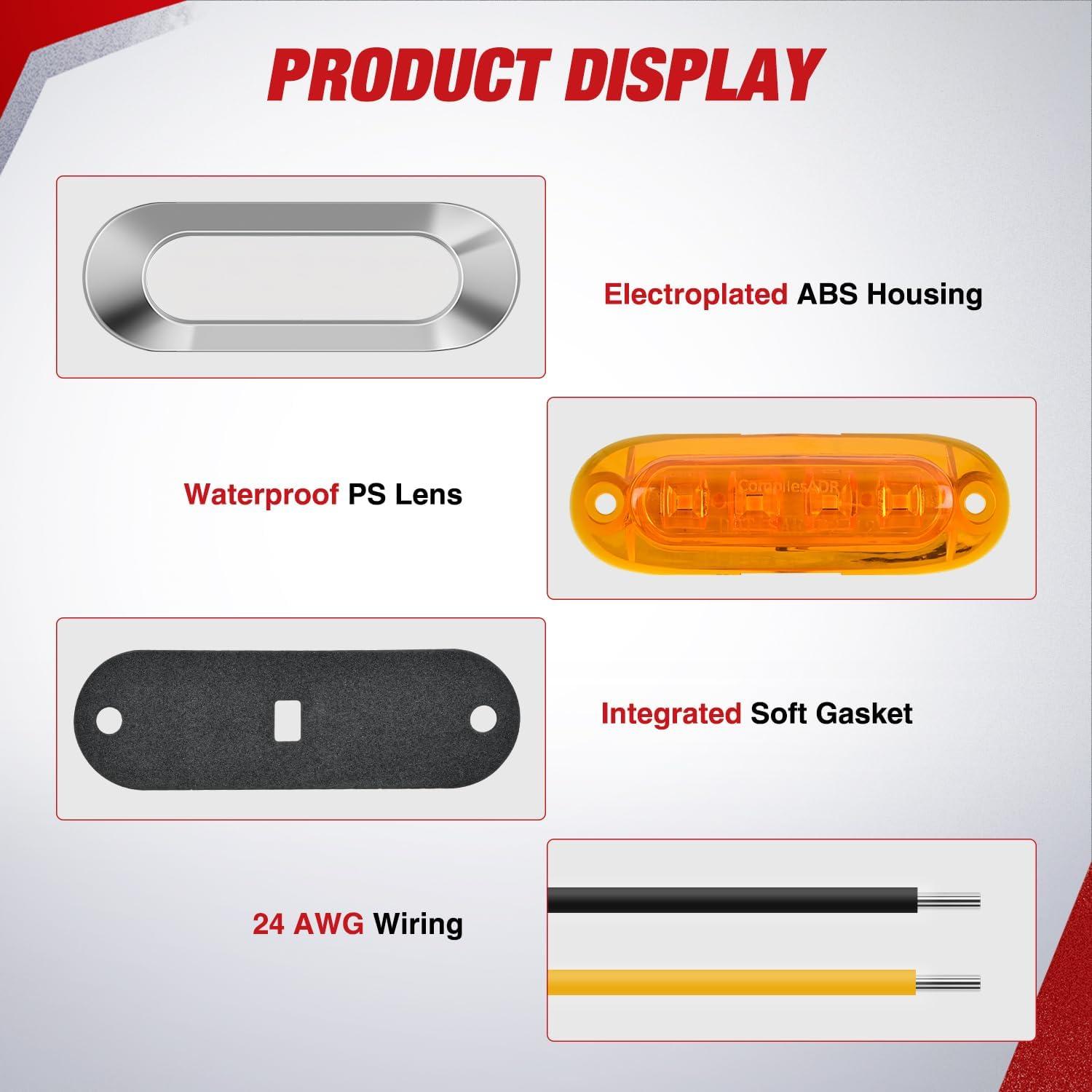 image:imageNilight TL14 10PCS 38 6 Amber Indicator Rear Side Truck Trailer RV Cab Boat Bus Lorry LED Marker Clearance LightAmber Red 20Pcs