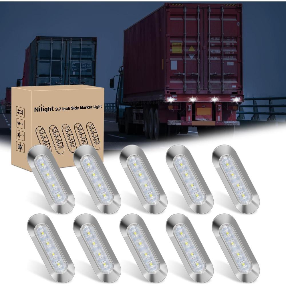 image:imageNilight 20PCS Amber Red Oval Side Marker Lights 4 LED 37 Inch Clearance Lamp IP68 Waterproof DC 1224V with Chrome Bezel Universal for Car Auto Truck Bus Trailer Boat Deckwhite