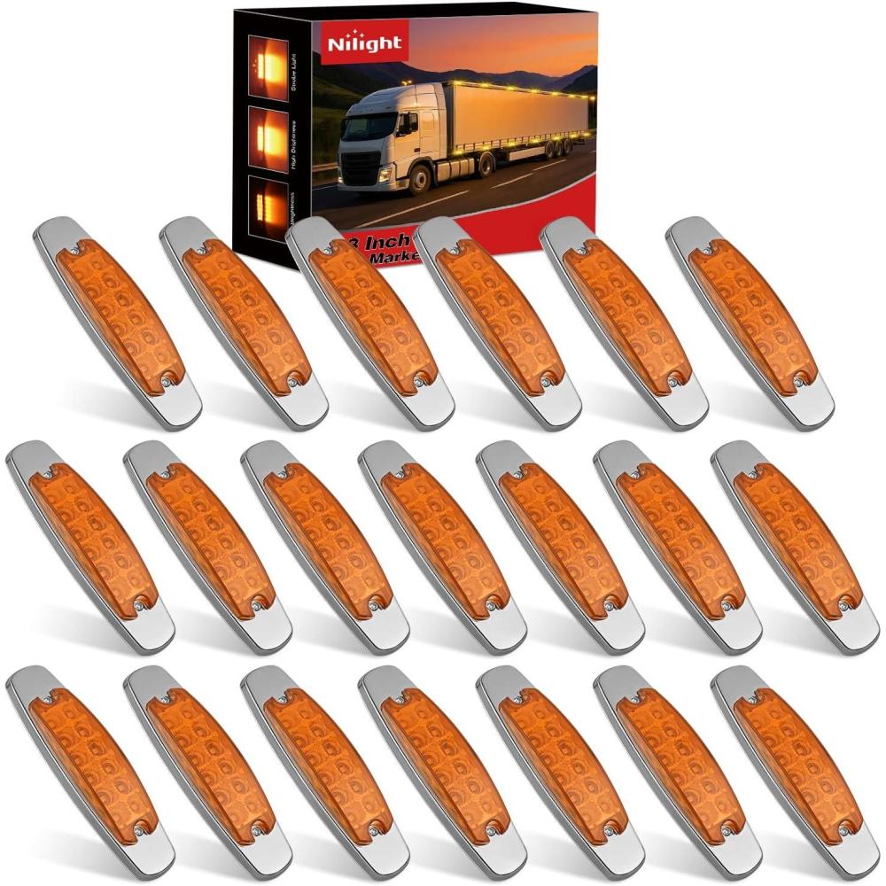image:imageNilight 20PCS Amber Red Oval Side Marker Lights 4 LED 37 Inch Clearance Lamp IP68 Waterproof DC 1224V with Chrome Bezel Universal for Car Auto Truck Bus Trailer Boat DeckAmber 20Pcs