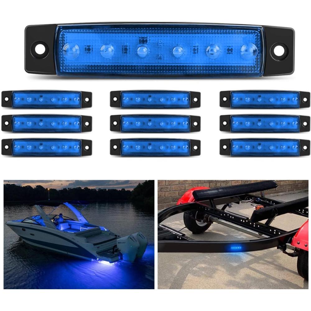 image:imageNilight 20PCS Amber Red Oval Side Marker Lights 4 LED 37 Inch Clearance Lamp IP68 Waterproof DC 1224V with Chrome Bezel Universal for Car Auto Truck Bus Trailer Boat DeckBlue