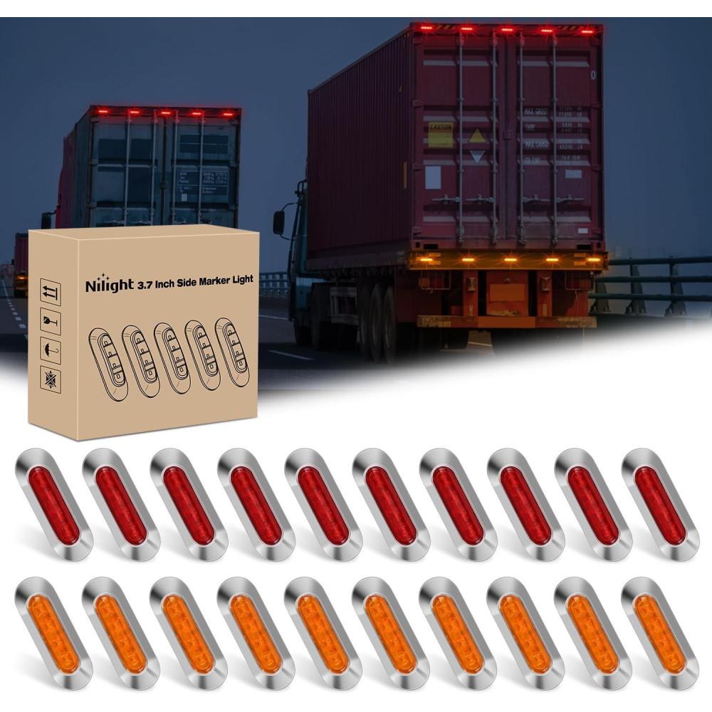 image:imageNilight TL14 10PCS 38 6 Amber Indicator Rear Side Truck Trailer RV Cab Boat Bus Lorry LED Marker Clearance LightAmber Red 20Pcs
