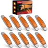 Nilight 10 Pack 6.3 Inch Rectangle Amber Side Marker Lights 12 LED 3 Functions (High/Low/Strobe) IP67 Waterproof Stainless Steel Chrome Bezel 12V Surface Mount for Truck Trailer RV SUV Boat