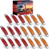 Nilight 20 Pack 6.3 Inch Rectangle Amber Red Side Marker Lights 12 LED 3 Functions (High/Low/Strobe) IP67 Waterproof Stainless Steel Chrome Bezel 12V Surface Mount for Truck Trailer RV SUV Boat