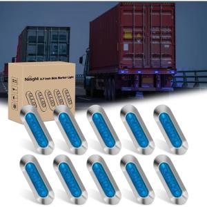 Nilight 10PCS Blue Oval Side Marker Lights 4 LED 3.7 Inch Clearance Lamp IP68 Waterproof DC 12-24V with Chrome Bezel Universal for Car Auto Truck Bus Trailer Boat Deck