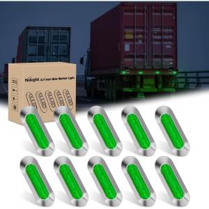 Nilight 20PCS Amber Red Oval Side Marker Lights 4 LED 3.7 Inch Clearance Lamp IP68 Waterproof DC 12-24V with Chrome Bezel Universal for Car Auto Truck Bus Trailer Boat Deck(Green)