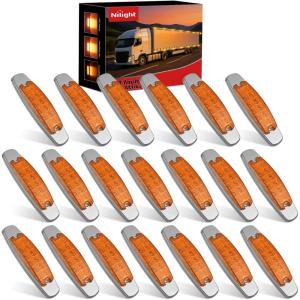 Nilight 20PCS Amber Red Oval Side Marker Lights 4 LED 3.7 Inch Clearance Lamp IP68 Waterproof DC 12-24V with Chrome Bezel Universal for Car Auto Truck Bus Trailer Boat Deck(Amber 20Pcs)