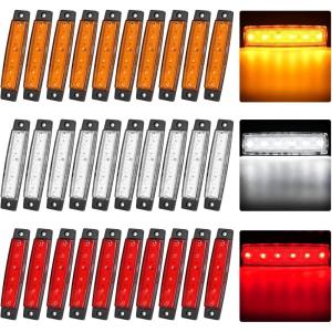 Nilight 20PCS Amber Red Oval Side Marker Lights 4 LED 3.7 Inch Clearance Lamp IP68 Waterproof DC 12-24V with Chrome Bezel Universal for Car Auto Truck Bus Trailer Boat Deck(Amber Red White 30Pcs)