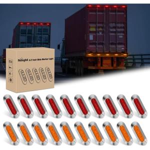 Nilight 20PCS Amber Red Oval Side Marker Lights 4 LED 3.7 Inch Clearance Lamp IP68 Waterproof DC 12-24V with Chrome Bezel Universal for Car Auto Truck Bus Trailer Boat Deck(Amber Red 20Pcs)