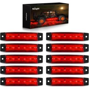 Nilight 20PCS Amber Red Oval Side Marker Lights 4 LED 3.7 Inch Clearance Lamp IP68 Waterproof DC 12-24V with Chrome Bezel Universal for Car Auto Truck Bus Trailer Boat Deck(Red)