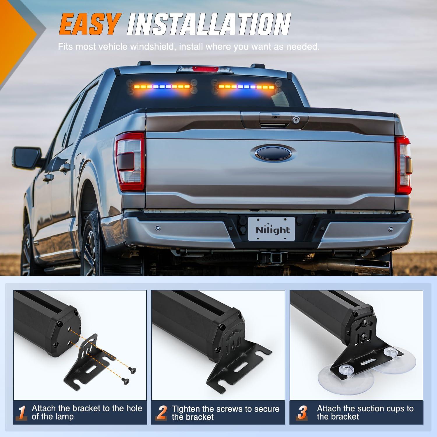 image:imageNilight 162 LED Traffic Advisor Strobe Light Bar 2in1 Purple White Emergency Warning Hazard Lights with Controller 4 Switchable Color 36 Flash Pattern for Trucks Cars Tow Plow Construction VehiclesAmber Blue