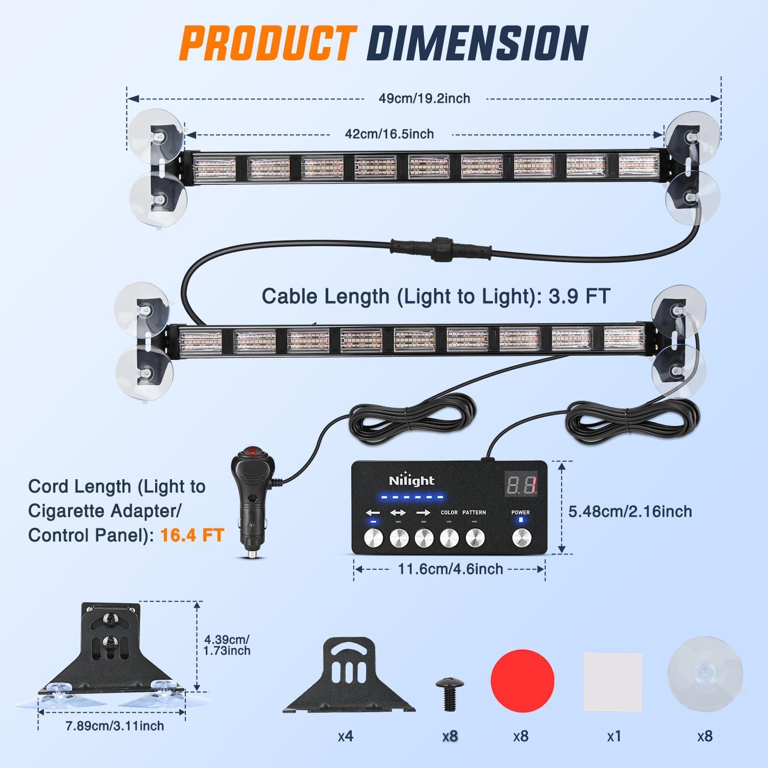 image:imageNilight 162 LED Traffic Advisor Strobe Light Bar 2in1 Purple White Emergency Warning Hazard Lights with Controller 4 Switchable Color 36 Flash Pattern for Trucks Cars Tow Plow Construction VehiclesAmber Blue