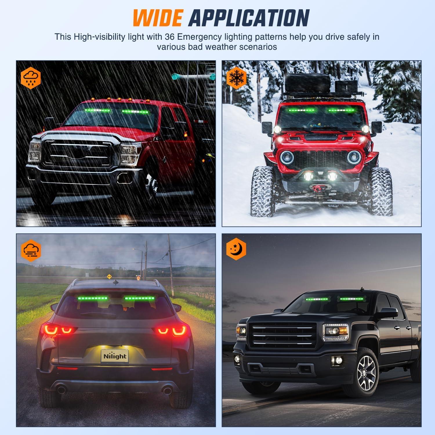 image:imageNilight 162 LED Traffic Advisor Strobe Light Bar 2in1 Purple White Emergency Warning Hazard Lights with Controller 4 Switchable Color 36 Flash Pattern for Trucks Cars Tow Plow Construction VehiclesGreen White