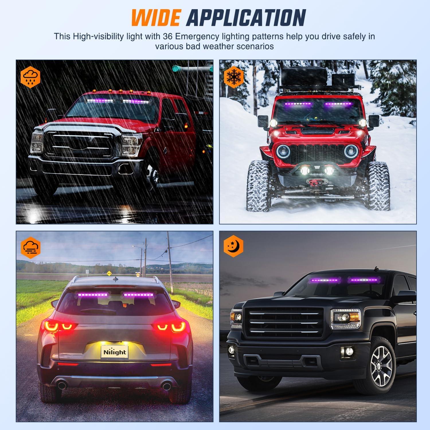 image:imageNilight 162 LED Traffic Advisor Strobe Light Bar 2in1 Purple White Emergency Warning Hazard Lights with Controller 4 Switchable Color 36 Flash Pattern for Trucks Cars Tow Plow Construction VehiclesPurple White