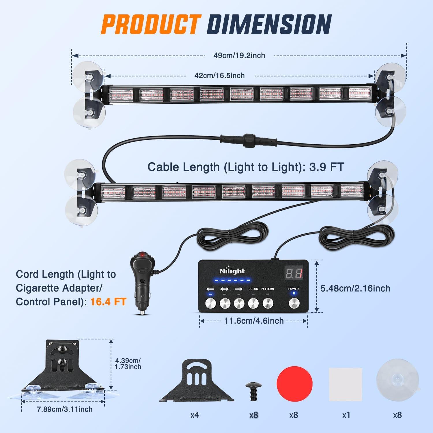 image:imageNilight 162 LED Traffic Advisor Strobe Light Bar 2in1 Purple White Emergency Warning Hazard Lights with Controller 4 Switchable Color 36 Flash Pattern for Trucks Cars Tow Plow Construction VehiclesRed Blue
