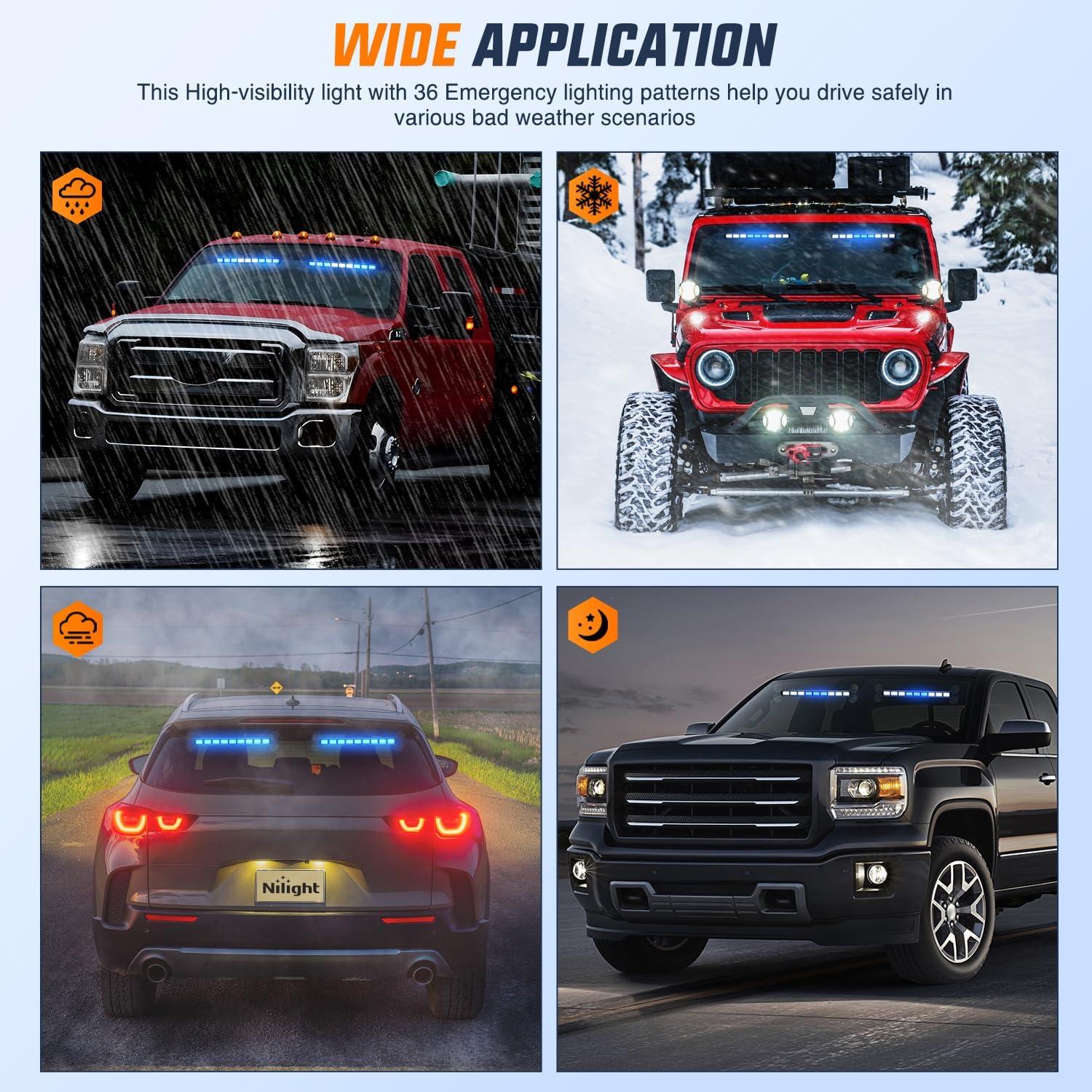 image:imageNilight 162 LED Traffic Advisor Strobe Light Bar 2in1 Purple White Emergency Warning Hazard Lights with Controller 4 Switchable Color 36 Flash Pattern for Trucks Cars Tow Plow Construction VehiclesBlue White
