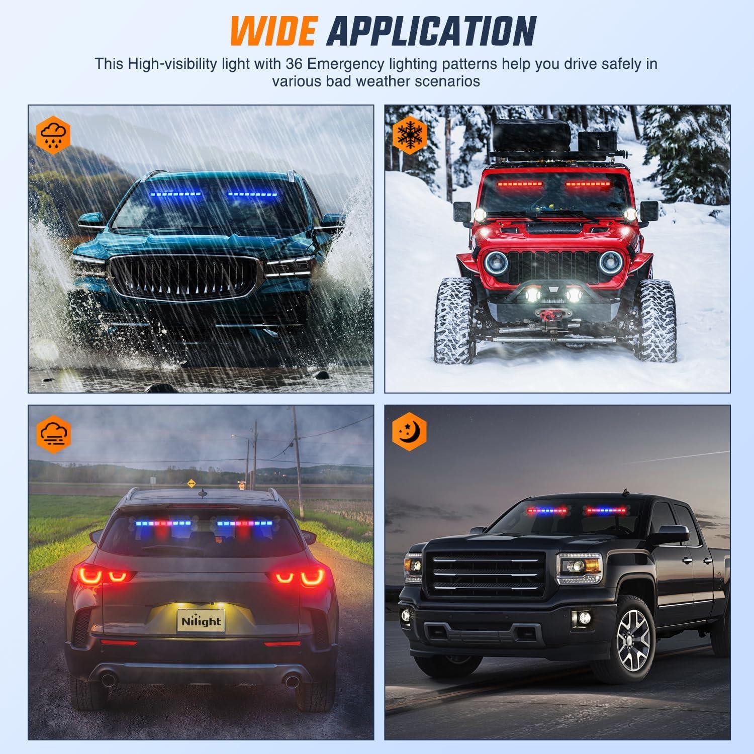 image:imageNilight 162 LED Traffic Advisor Strobe Light Bar 2in1 Purple White Emergency Warning Hazard Lights with Controller 4 Switchable Color 36 Flash Pattern for Trucks Cars Tow Plow Construction VehiclesRed Blue