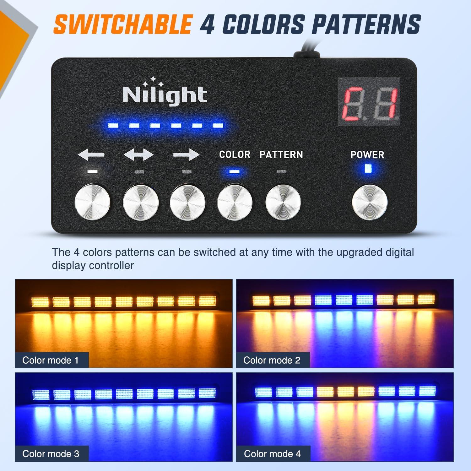 image:imageNilight 162 LED Traffic Advisor Strobe Light Bar 2in1 Purple White Emergency Warning Hazard Lights with Controller 4 Switchable Color 36 Flash Pattern for Trucks Cars Tow Plow Construction VehiclesAmber Blue