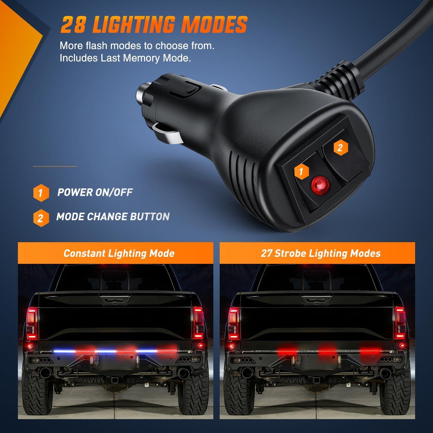 image:imageNilight 48 Inch Truck Tailgate Strobe Light Strip Tail Emergency Bar Rear Window Warning Lamp UltraBright Double Row 288 LED for Pickup Trailers Construction Vehicles Car SUV Green White48 Tailgate Strobe Red Blue