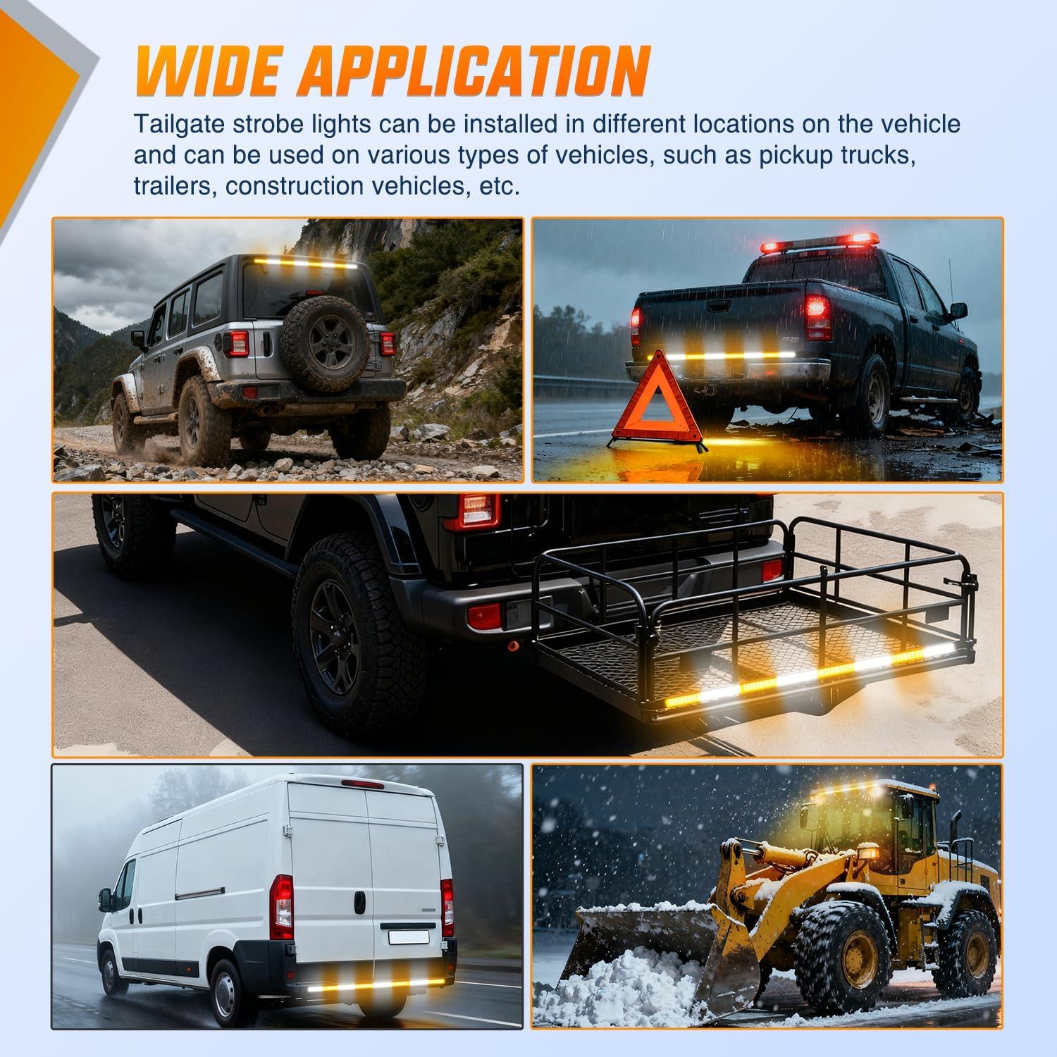 image:imageNilight 48 Inch Truck Tailgate Strobe Light Strip Tail Emergency Bar Rear Window Warning Lamp UltraBright Double Row 288 LED for Pickup Trailers Construction Vehicles Car SUV Green White49 Tailgate Strobe w Controller Amber White