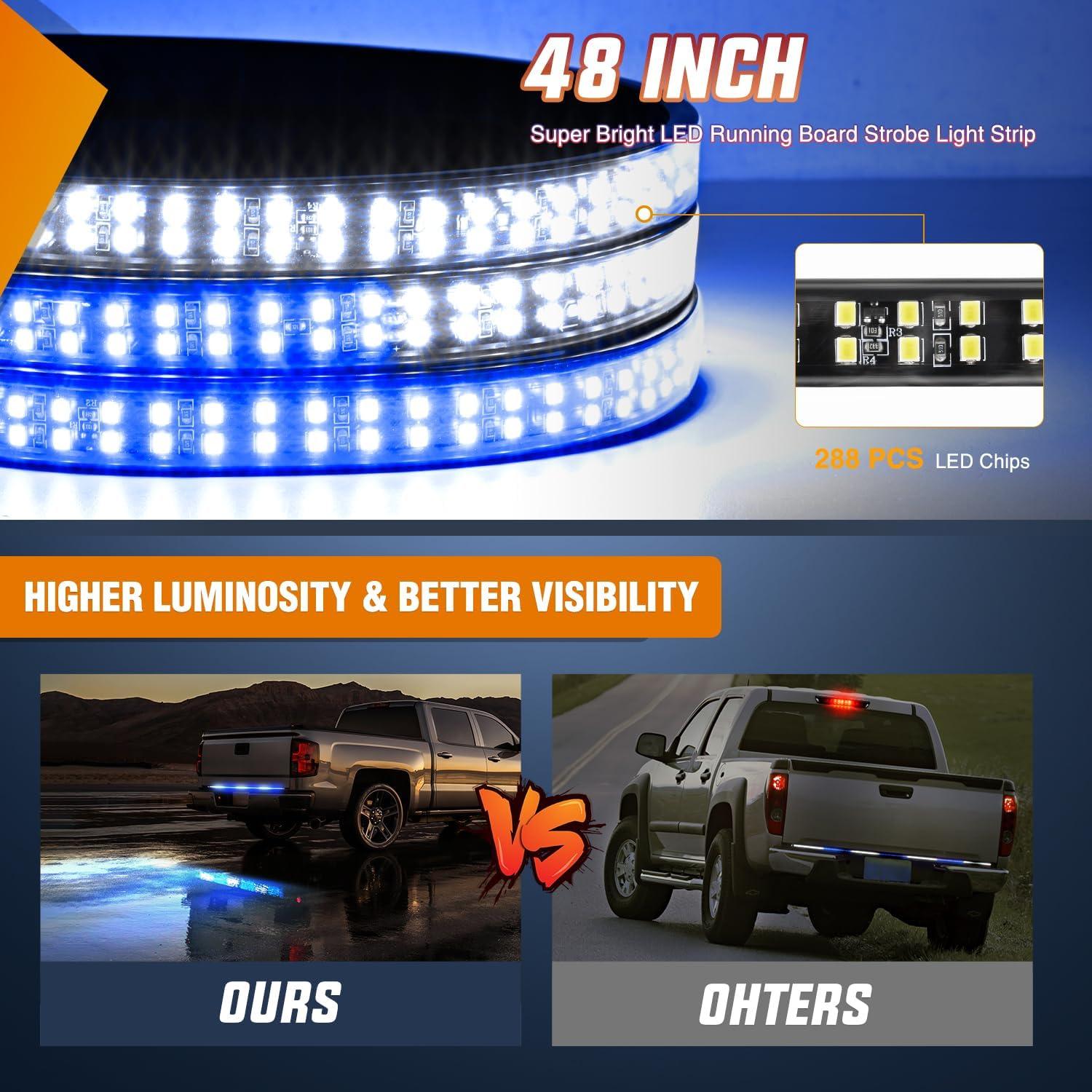 image:imageNilight 48 Inch Truck Tailgate Strobe Light Strip Tail Emergency Bar Rear Window Warning Lamp UltraBright Double Row 288 LED for Pickup Trailers Construction Vehicles Car SUV Green White48 Tailgate Strobe Blue White