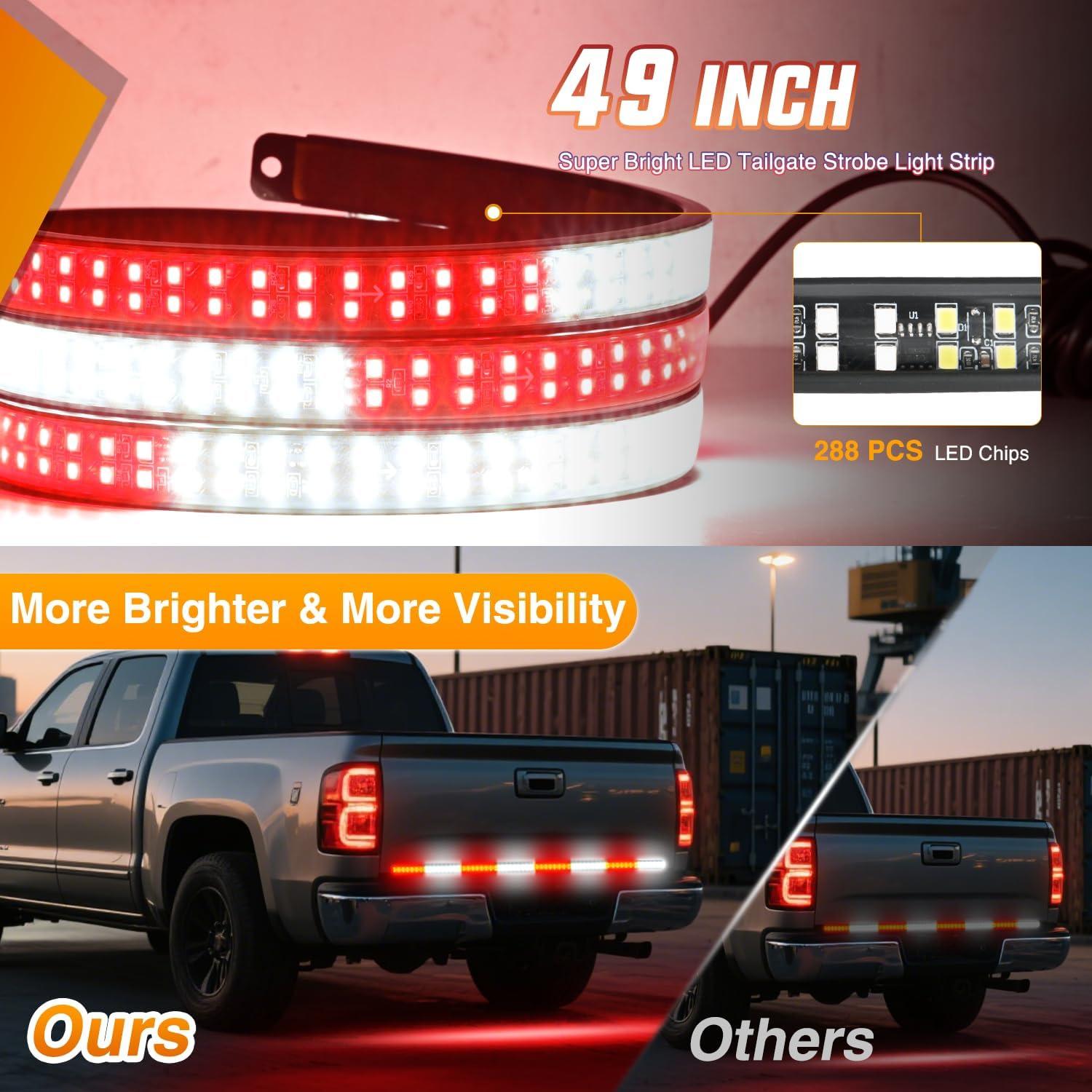 image:imageNilight 48 Inch Truck Tailgate Strobe Light Strip Tail Emergency Bar Rear Window Warning Lamp UltraBright Double Row 288 LED for Pickup Trailers Construction Vehicles Car SUV Green White49 Tailgate Strobe w Controller Red White