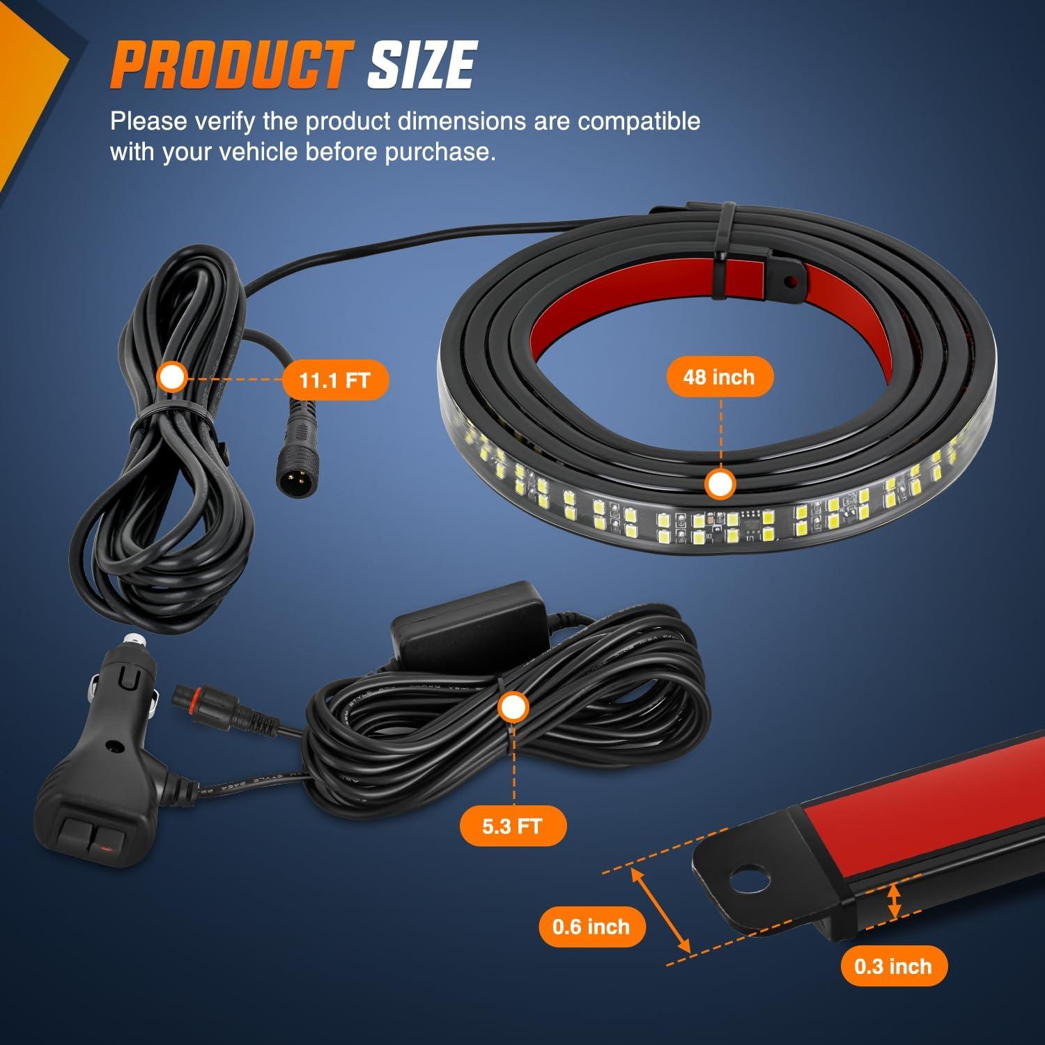 image:imageNilight 48 Inch Truck Tailgate Strobe Light Strip Tail Emergency Bar Rear Window Warning Lamp UltraBright Double Row 288 LED for Pickup Trailers Construction Vehicles Car SUV Green White48 Tailgate Strobe Red White