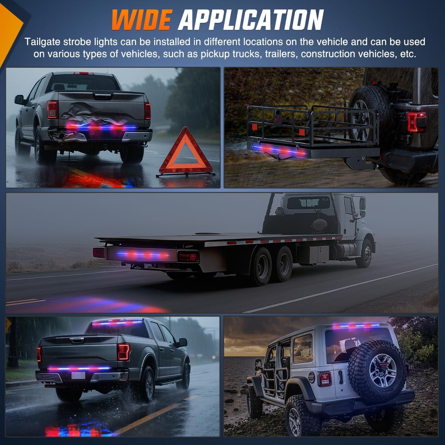 image:imageNilight 48 Inch Truck Tailgate Strobe Light Strip Tail Emergency Bar Rear Window Warning Lamp UltraBright Double Row 288 LED for Pickup Trailers Construction Vehicles Car SUV Green White48 Tailgate Strobe Red Blue