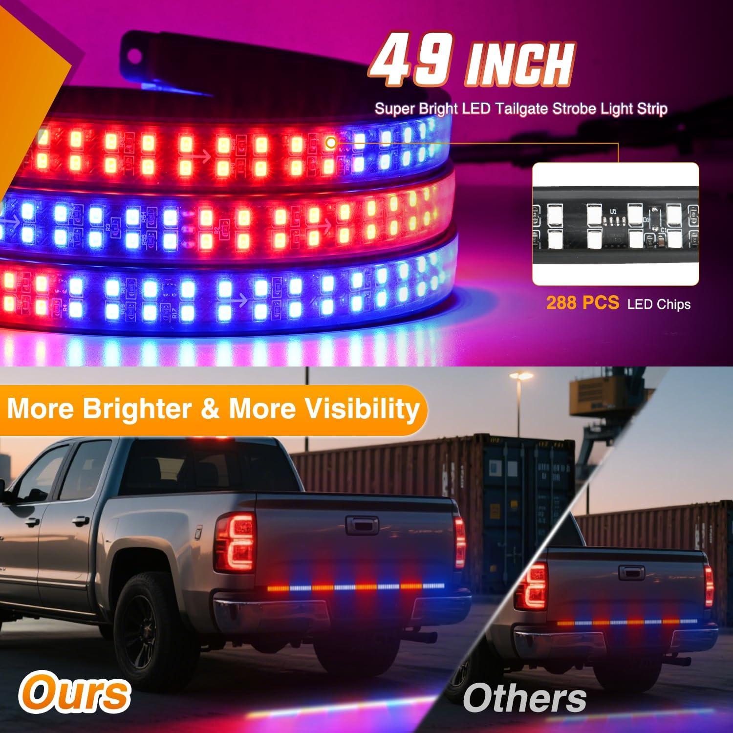 image:imageNilight 48 Inch Truck Tailgate Strobe Light Strip Tail Emergency Bar Rear Window Warning Lamp UltraBright Double Row 288 LED for Pickup Trailers Construction Vehicles Car SUV Green White49 Tailgate Strobe w Controller Red Blue