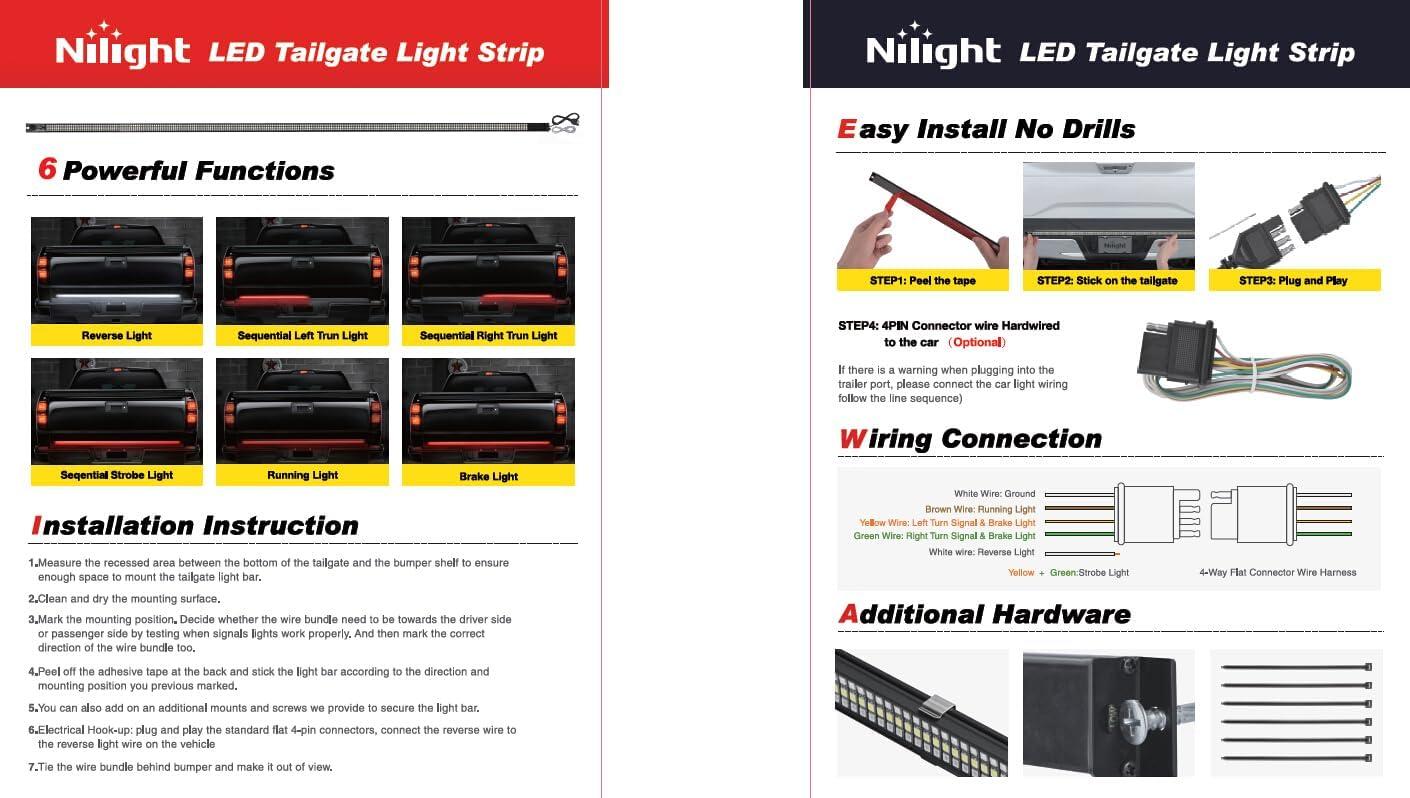 image:imageNilight 48 Inch Truck Tailgate Strobe Light Strip Tail Emergency Bar Rear Window Warning Lamp UltraBright Double Row 288 LED for Pickup Trailers Construction Vehicles Car SUV Green White60 Aluminum Frame Tailgate Light Bar