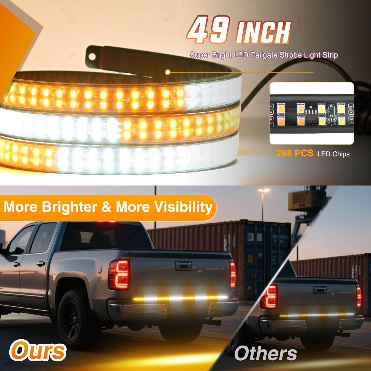 image:imageNilight 48 Inch Truck Tailgate Strobe Light Strip Tail Emergency Bar Rear Window Warning Lamp UltraBright Double Row 288 LED for Pickup Trailers Construction Vehicles Car SUV Green White49 Tailgate Strobe w Controller Amber White