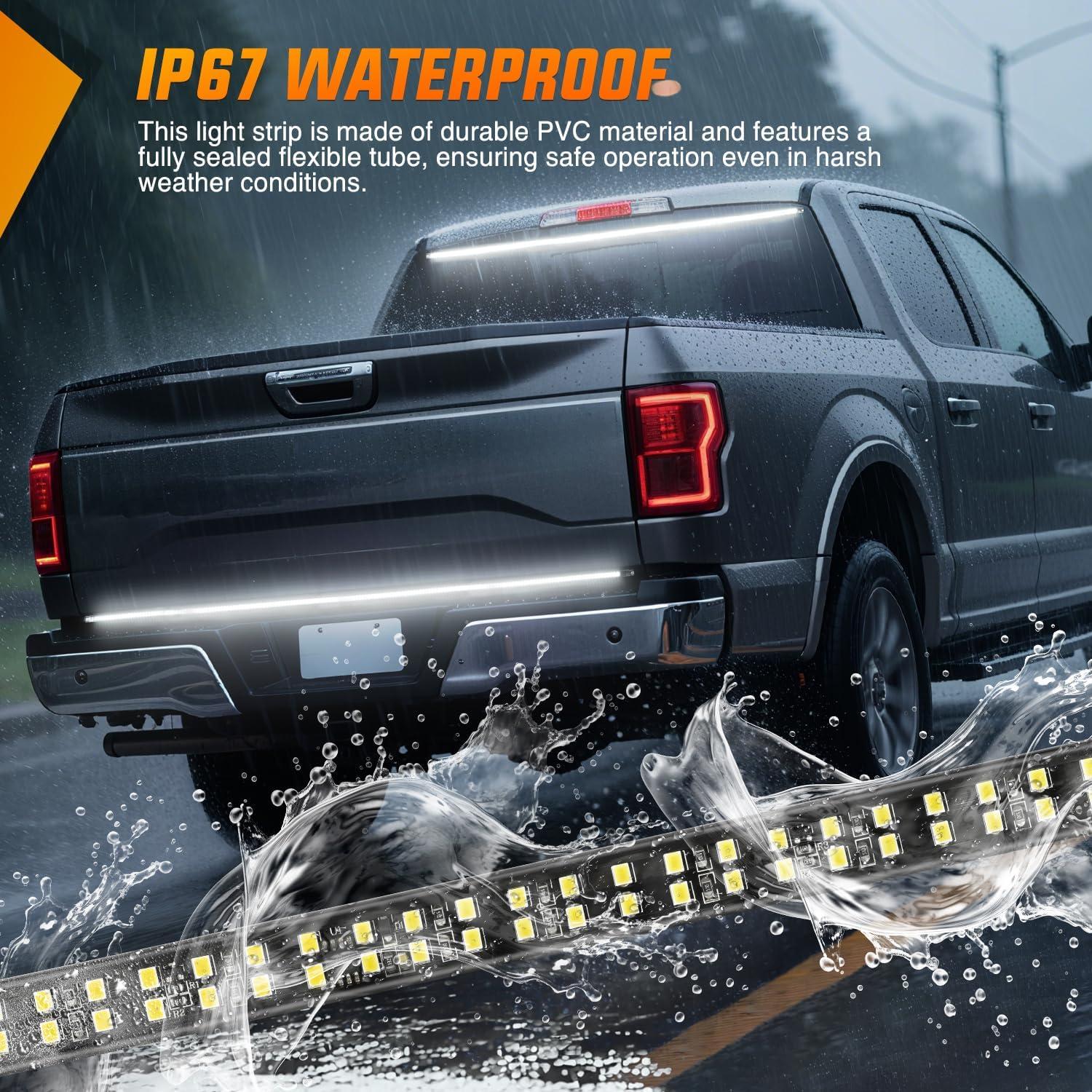 image:imageNilight 48 Inch Truck Tailgate Strobe Light Strip Tail Emergency Bar Rear Window Warning Lamp UltraBright Double Row 288 LED for Pickup Trailers Construction Vehicles Car SUV Green White48 Tailgate Strobe White