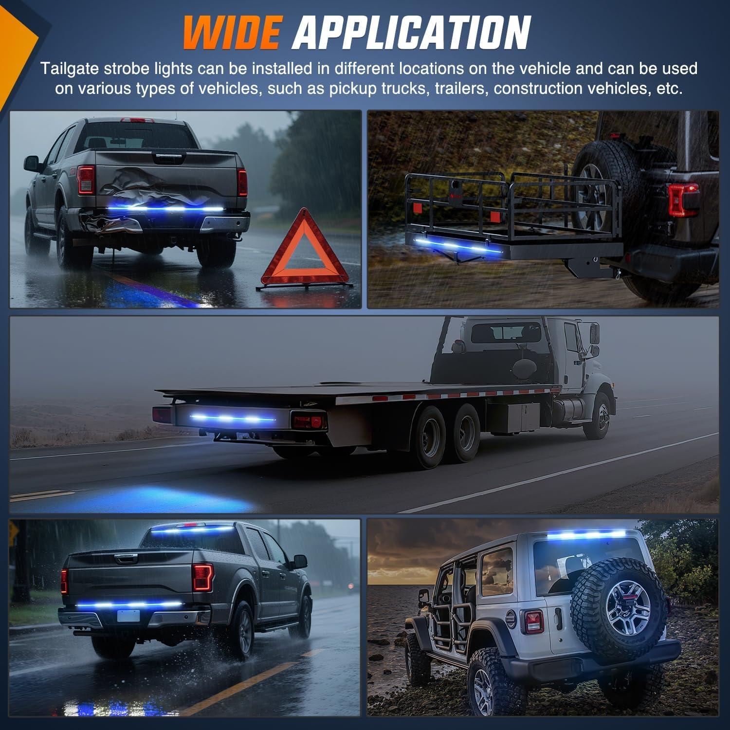 image:imageNilight 48 Inch Truck Tailgate Strobe Light Strip Tail Emergency Bar Rear Window Warning Lamp UltraBright Double Row 288 LED for Pickup Trailers Construction Vehicles Car SUV Green White48 Tailgate Strobe Blue White