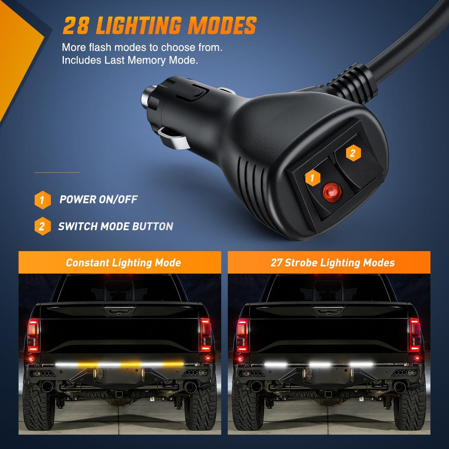 image:imageNilight 48 Inch Truck Tailgate Strobe Light Strip Tail Emergency Bar Rear Window Warning Lamp UltraBright Double Row 288 LED for Pickup Trailers Construction Vehicles Car SUV Green White48 Tailgate Strobe Amber White