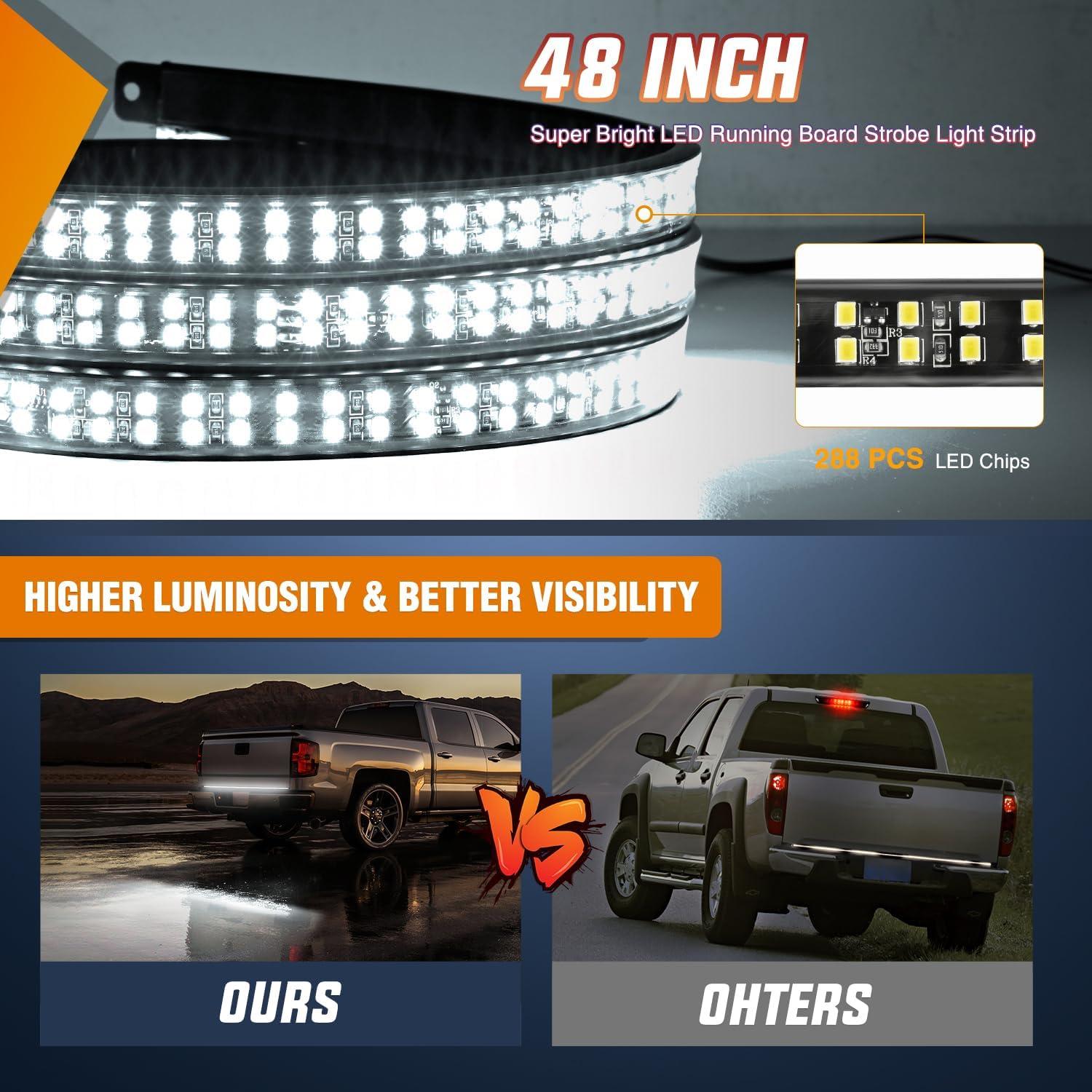 image:imageNilight 48 Inch Truck Tailgate Strobe Light Strip Tail Emergency Bar Rear Window Warning Lamp UltraBright Double Row 288 LED for Pickup Trailers Construction Vehicles Car SUV Green White48 Tailgate Strobe White