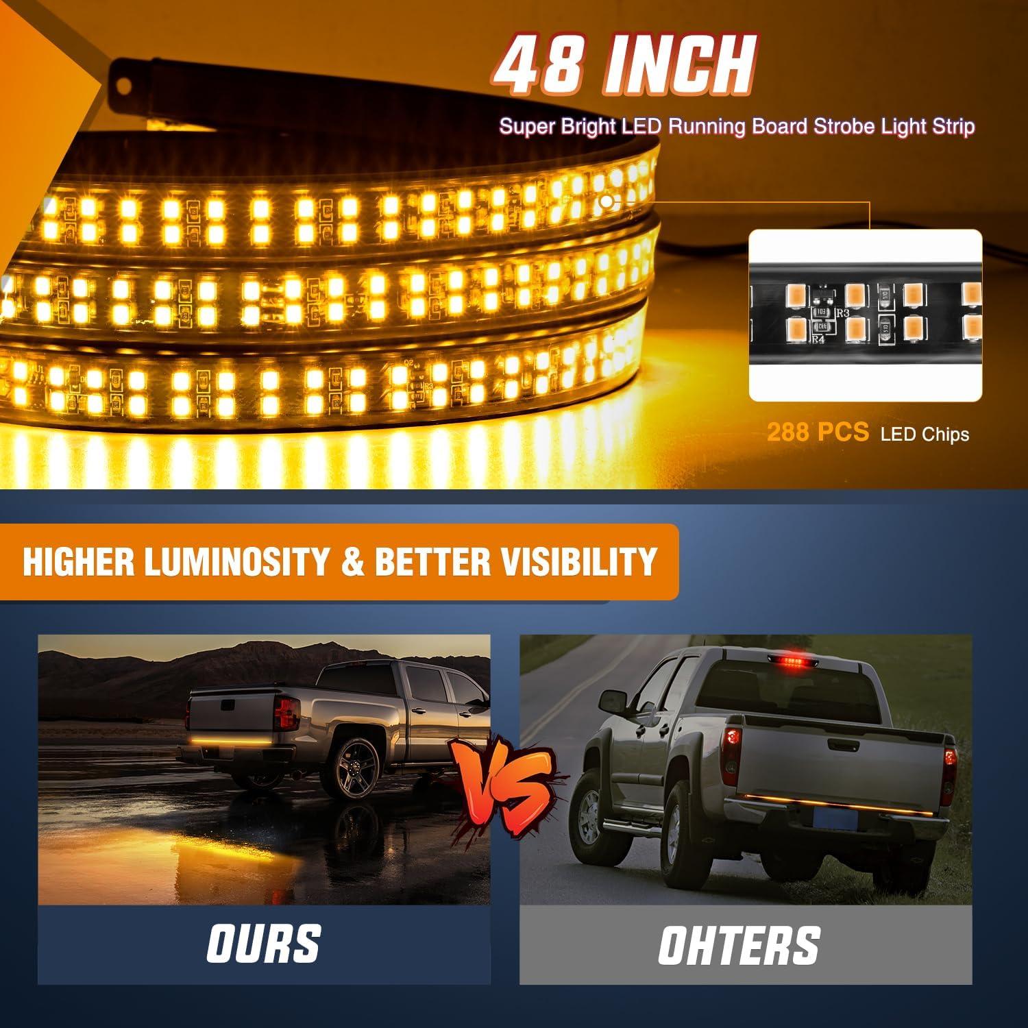 image:imageNilight 48 Inch Truck Tailgate Strobe Light Strip Tail Emergency Bar Rear Window Warning Lamp UltraBright Double Row 288 LED for Pickup Trailers Construction Vehicles Car SUV Green White48 Tailgate Strobe Amber