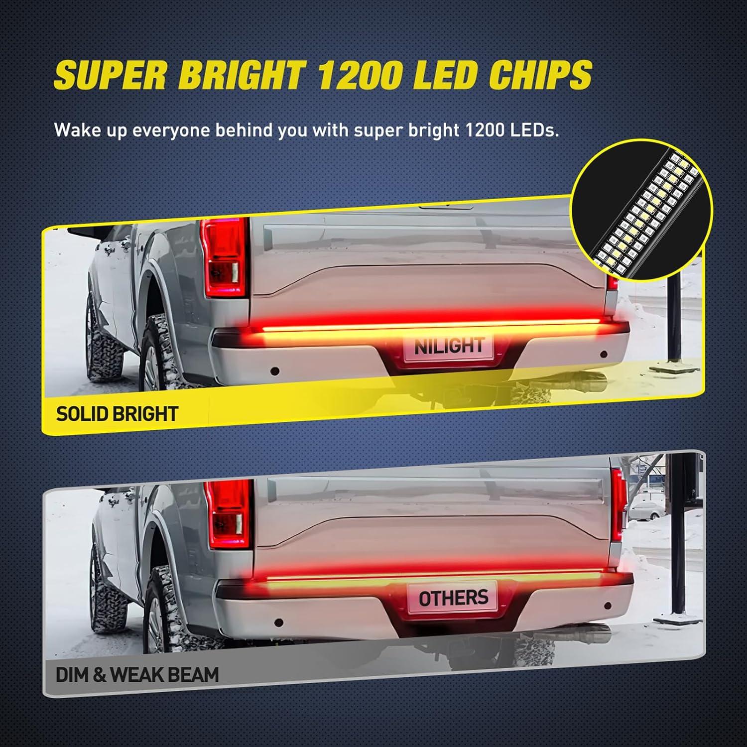 image:imageNilight 48 Inch Truck Tailgate Strobe Light Strip Tail Emergency Bar Rear Window Warning Lamp UltraBright Double Row 288 LED for Pickup Trailers Construction Vehicles Car SUV Green White60 Aluminum Frame Tailgate Light Bar