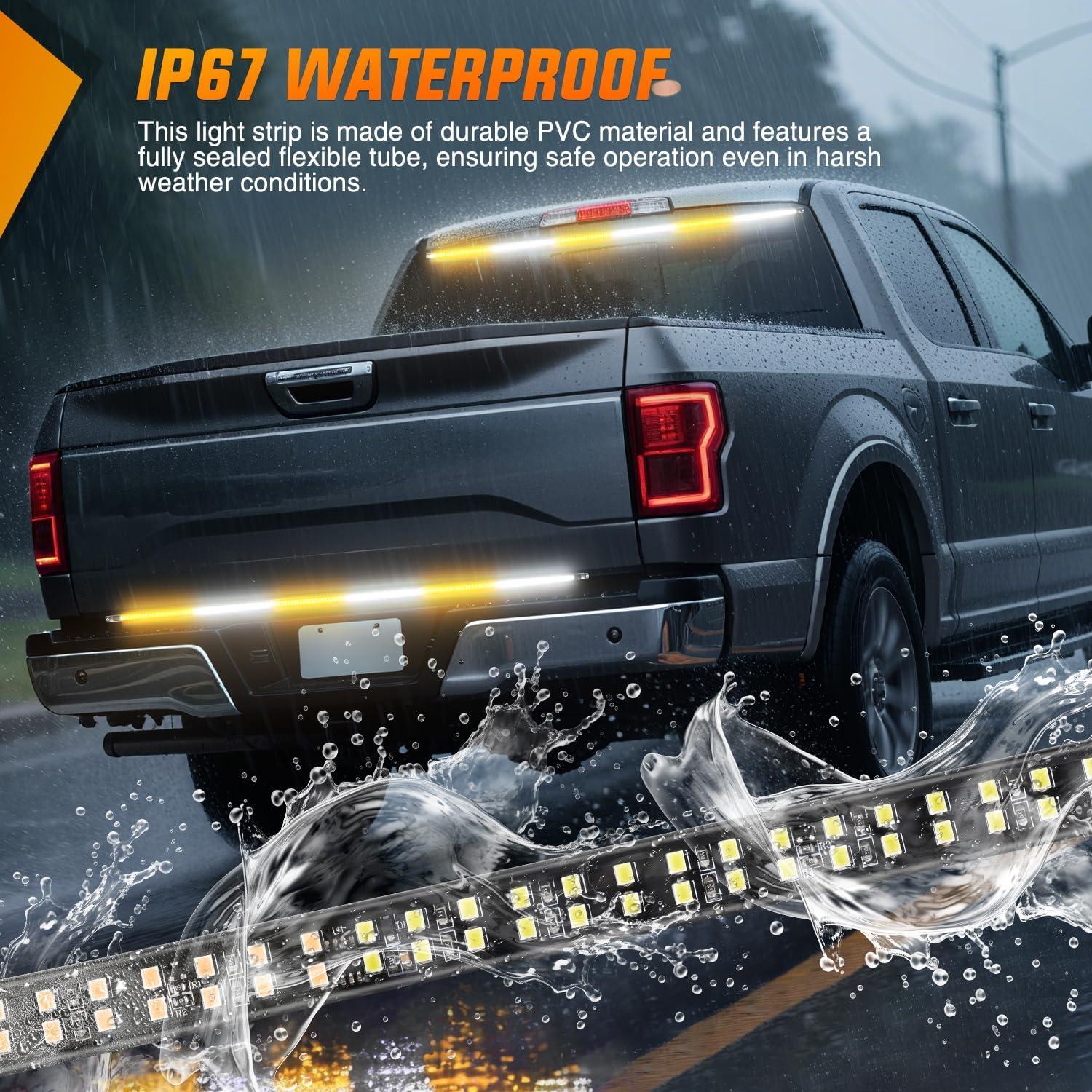 image:imageNilight 48 Inch Truck Tailgate Strobe Light Strip Tail Emergency Bar Rear Window Warning Lamp UltraBright Double Row 288 LED for Pickup Trailers Construction Vehicles Car SUV Green White48 Tailgate Strobe Amber White