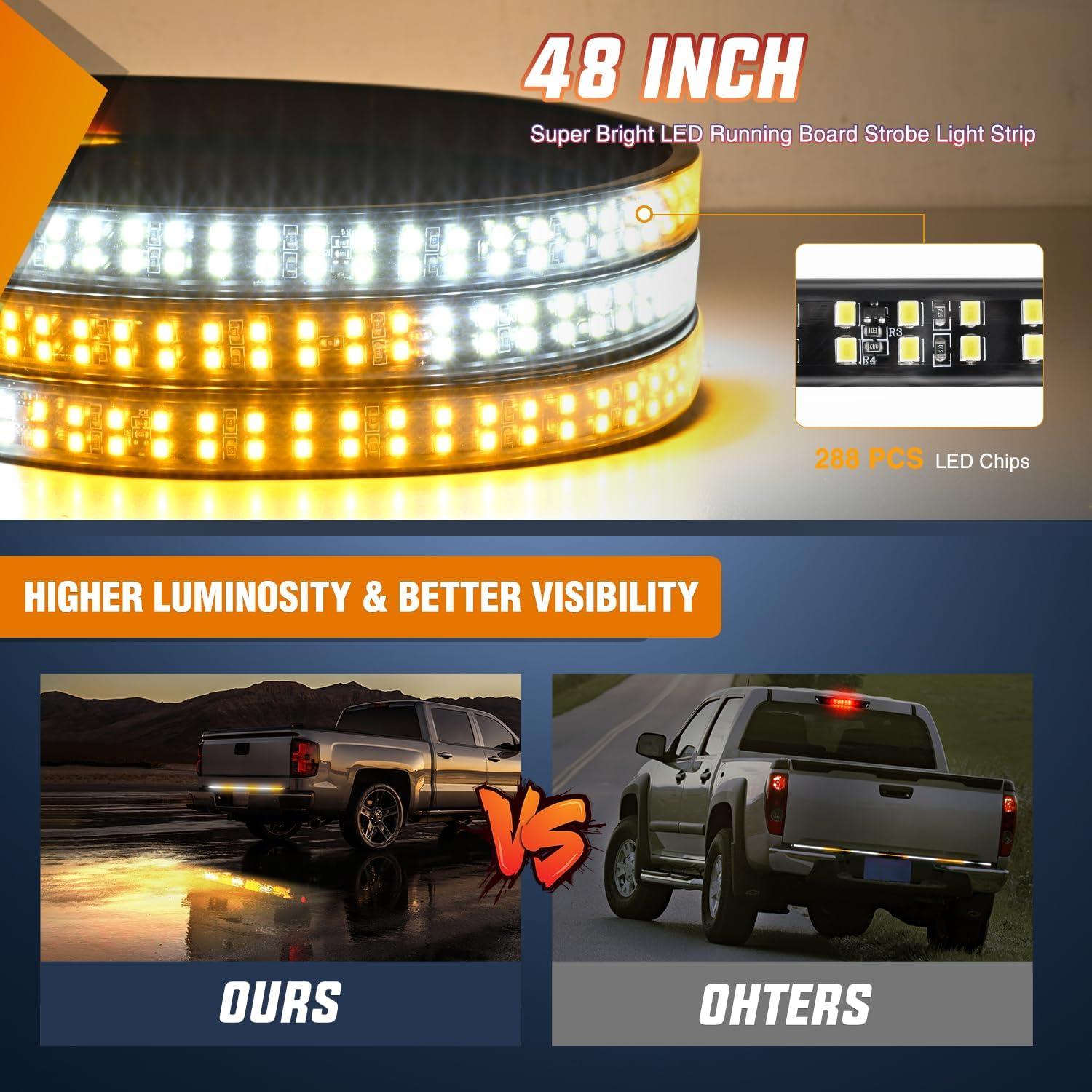 image:imageNilight 48 Inch Truck Tailgate Strobe Light Strip Tail Emergency Bar Rear Window Warning Lamp UltraBright Double Row 288 LED for Pickup Trailers Construction Vehicles Car SUV Green White48 Tailgate Strobe Amber White