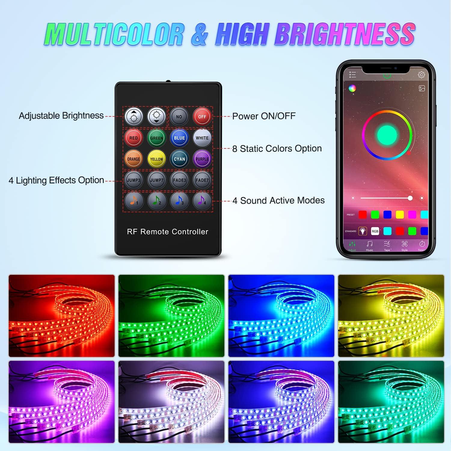 image:imageNilight 48 Inch Truck Tailgate Strobe Light Strip Tail Emergency Bar Rear Window Warning Lamp UltraBright Double Row 288 LED for Pickup Trailers Construction Vehicles Car SUV Green White6Pcs RGB Underglow Light