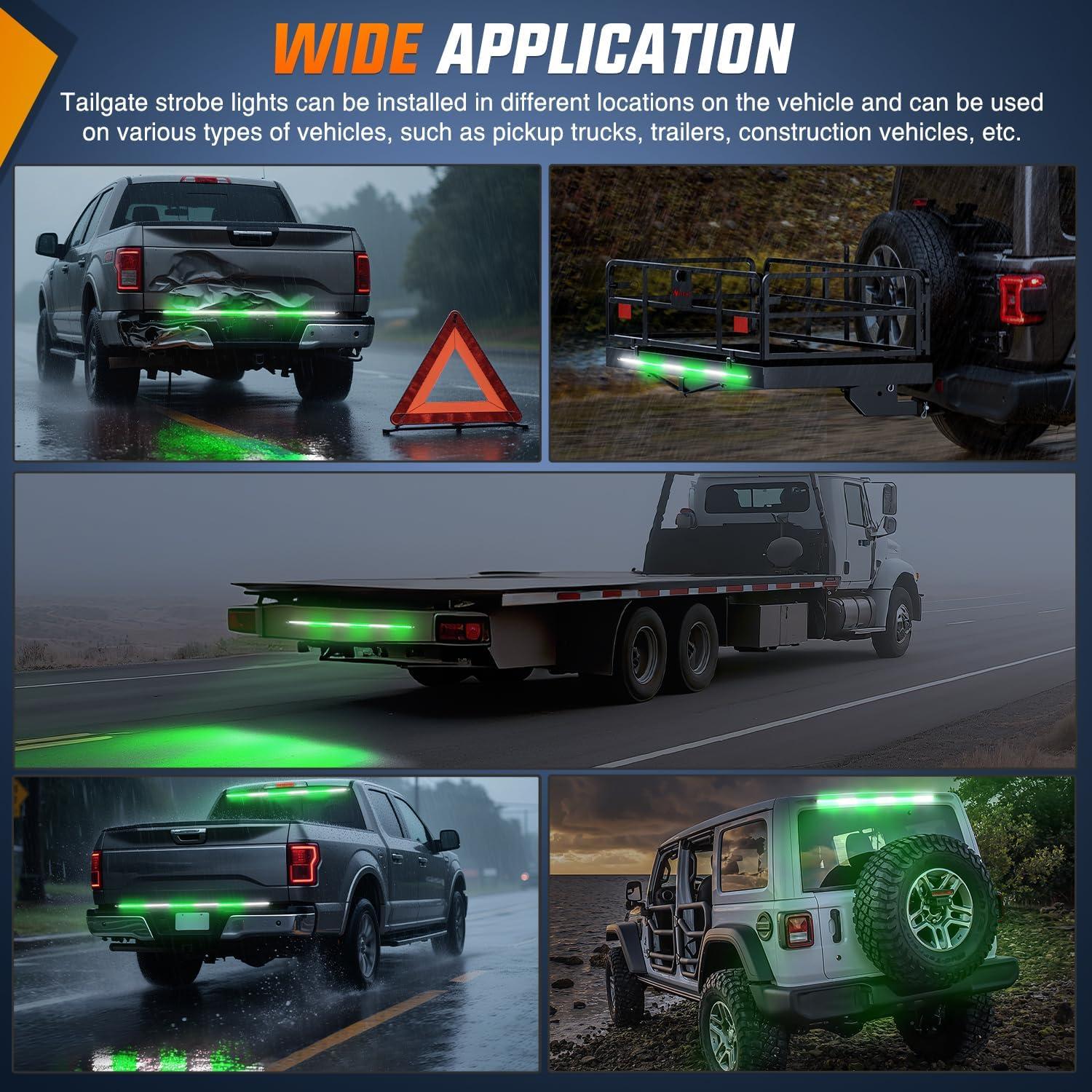 image:imageNilight 48 Inch Truck Tailgate Strobe Light Strip Tail Emergency Bar Rear Window Warning Lamp UltraBright Double Row 288 LED for Pickup Trailers Construction Vehicles Car SUV Green White48 Tailgate Strobe Green White