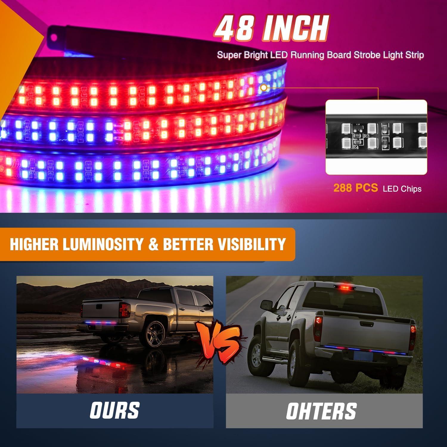 image:imageNilight 48 Inch Truck Tailgate Strobe Light Strip Tail Emergency Bar Rear Window Warning Lamp UltraBright Double Row 288 LED for Pickup Trailers Construction Vehicles Car SUV Green White48 Tailgate Strobe Red Blue