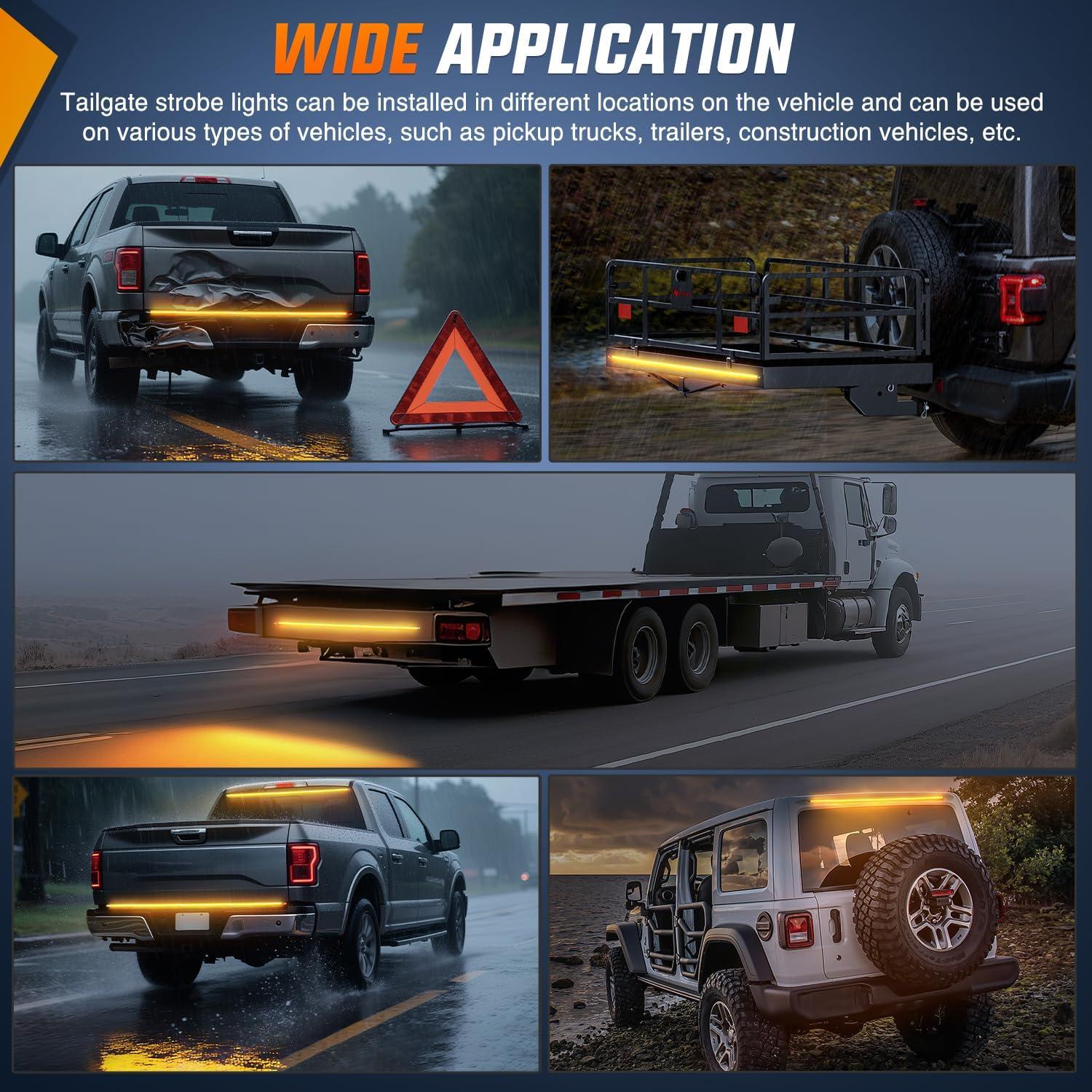 image:imageNilight 48 Inch Truck Tailgate Strobe Light Strip Tail Emergency Bar Rear Window Warning Lamp UltraBright Double Row 288 LED for Pickup Trailers Construction Vehicles Car SUV Green White48 Tailgate Strobe Amber