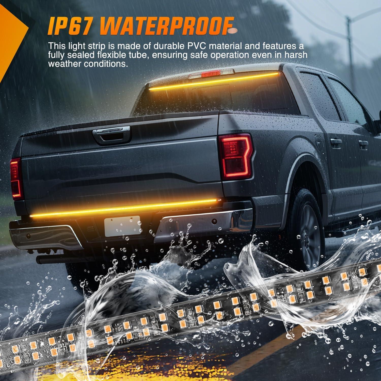 image:imageNilight 48 Inch Truck Tailgate Strobe Light Strip Tail Emergency Bar Rear Window Warning Lamp UltraBright Double Row 288 LED for Pickup Trailers Construction Vehicles Car SUV Green White48 Tailgate Strobe Amber