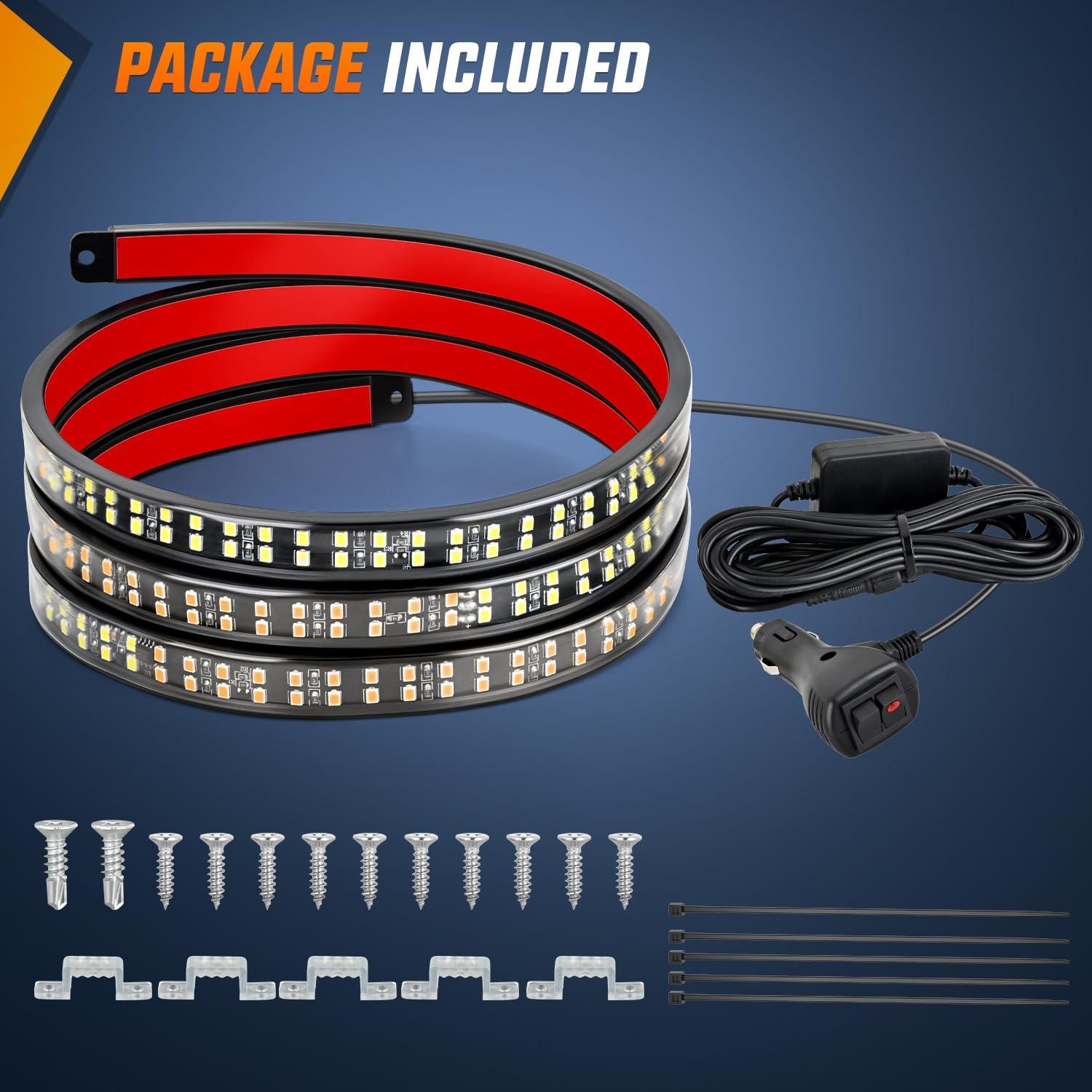 image:imageNilight 48 Inch Truck Tailgate Strobe Light Strip Tail Emergency Bar Rear Window Warning Lamp UltraBright Double Row 288 LED for Pickup Trailers Construction Vehicles Car SUV Green White48 Tailgate Strobe Amber White