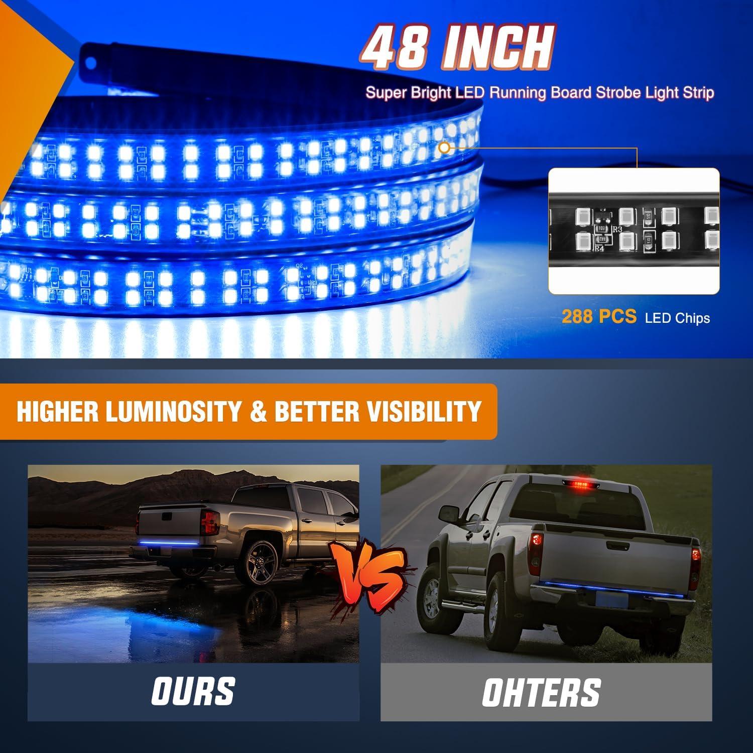 image:imageNilight 48 Inch Truck Tailgate Strobe Light Strip Tail Emergency Bar Rear Window Warning Lamp UltraBright Double Row 288 LED for Pickup Trailers Construction Vehicles Car SUV Green White48 Tailgate Strobe Blue