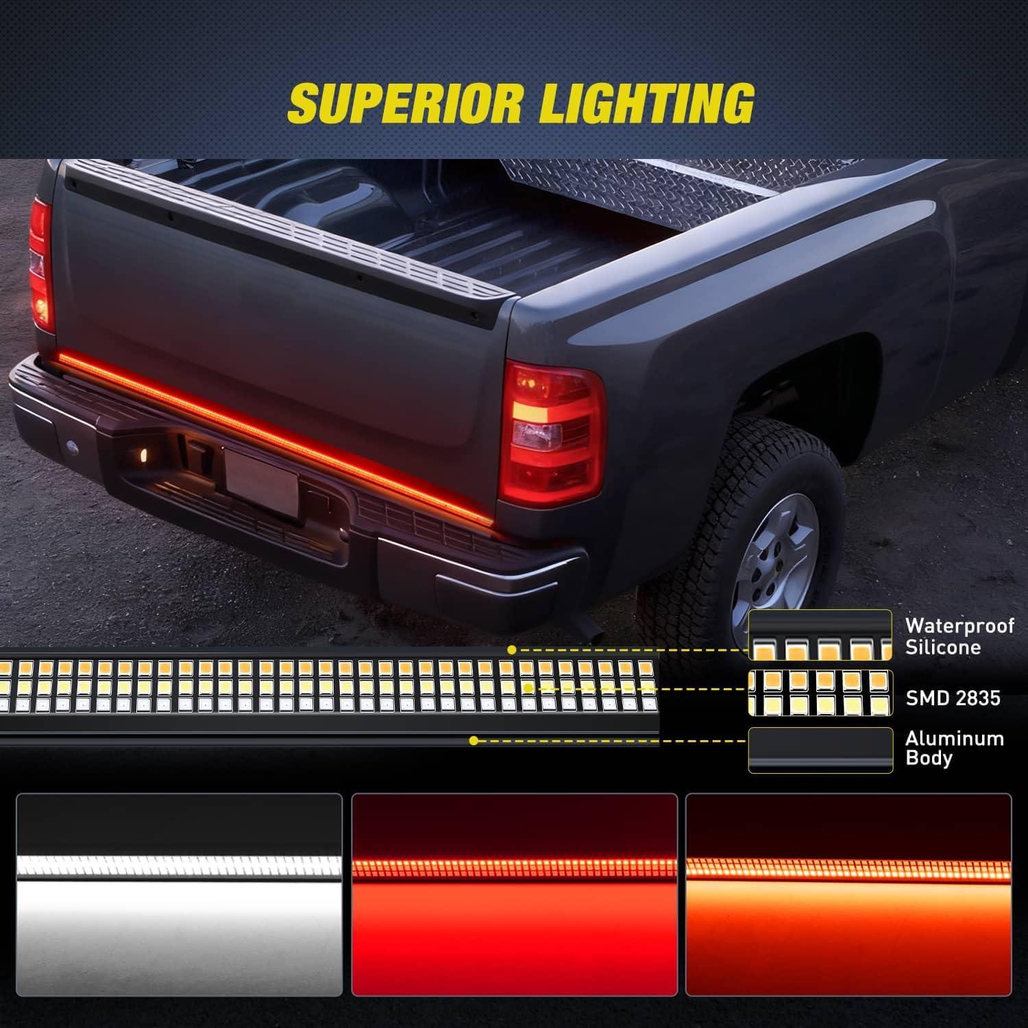 image:imageNilight 48 Inch Truck Tailgate Strobe Light Strip Tail Emergency Bar Rear Window Warning Lamp UltraBright Double Row 288 LED for Pickup Trailers Construction Vehicles Car SUV Green White60 Aluminum Frame Tailgate Light Bar