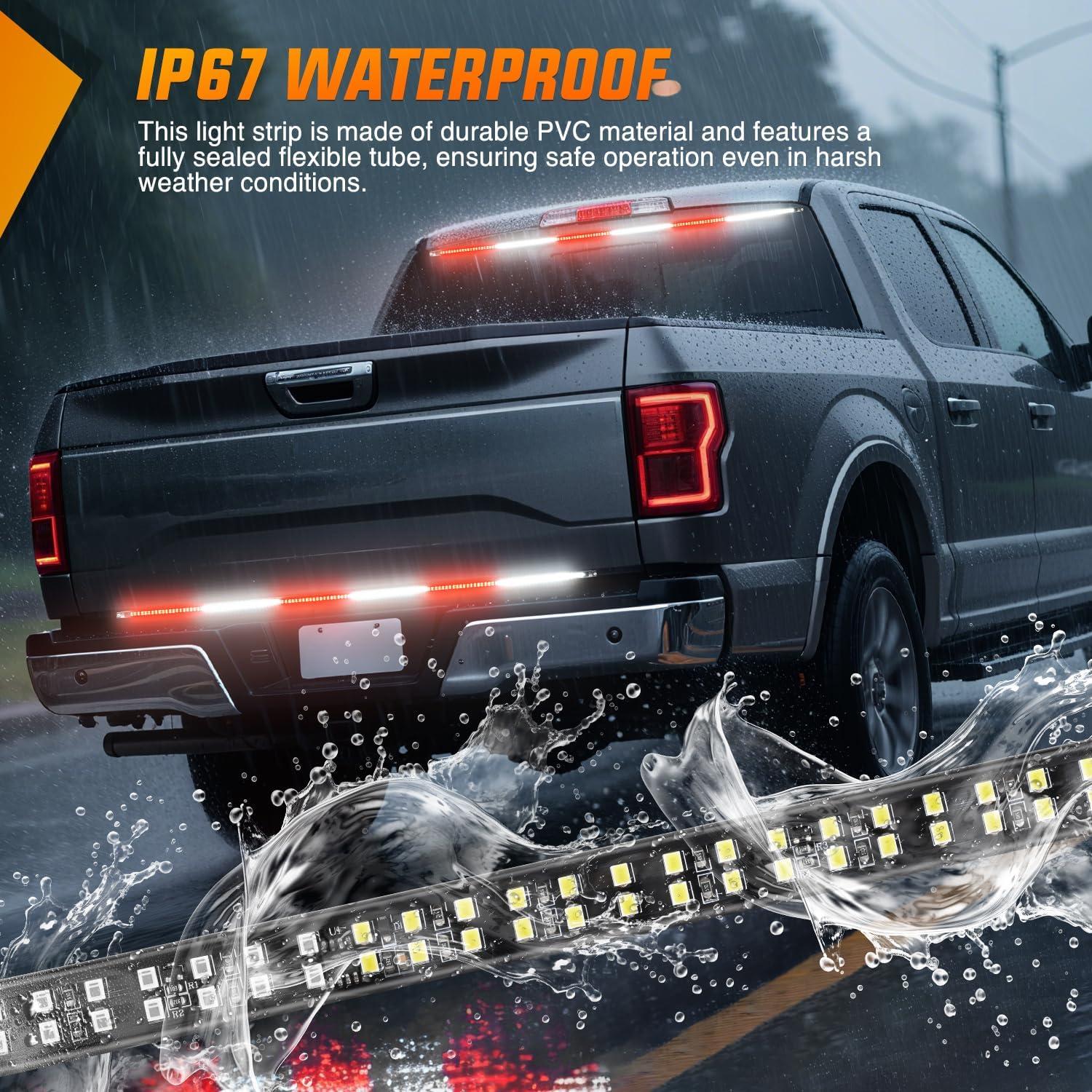 image:imageNilight 48 Inch Truck Tailgate Strobe Light Strip Tail Emergency Bar Rear Window Warning Lamp UltraBright Double Row 288 LED for Pickup Trailers Construction Vehicles Car SUV Green White48 Tailgate Strobe Red White