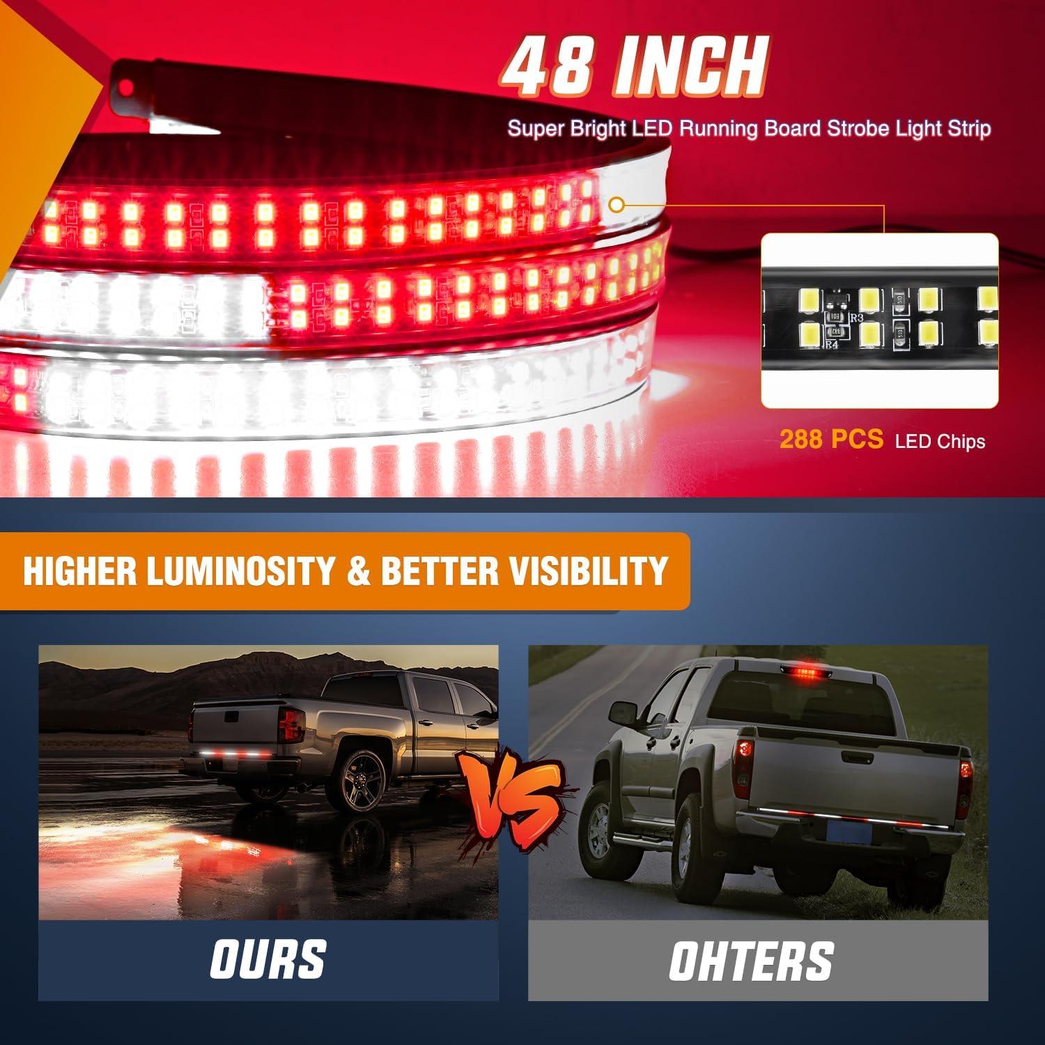image:imageNilight 48 Inch Truck Tailgate Strobe Light Strip Tail Emergency Bar Rear Window Warning Lamp UltraBright Double Row 288 LED for Pickup Trailers Construction Vehicles Car SUV Green White48 Tailgate Strobe Red White