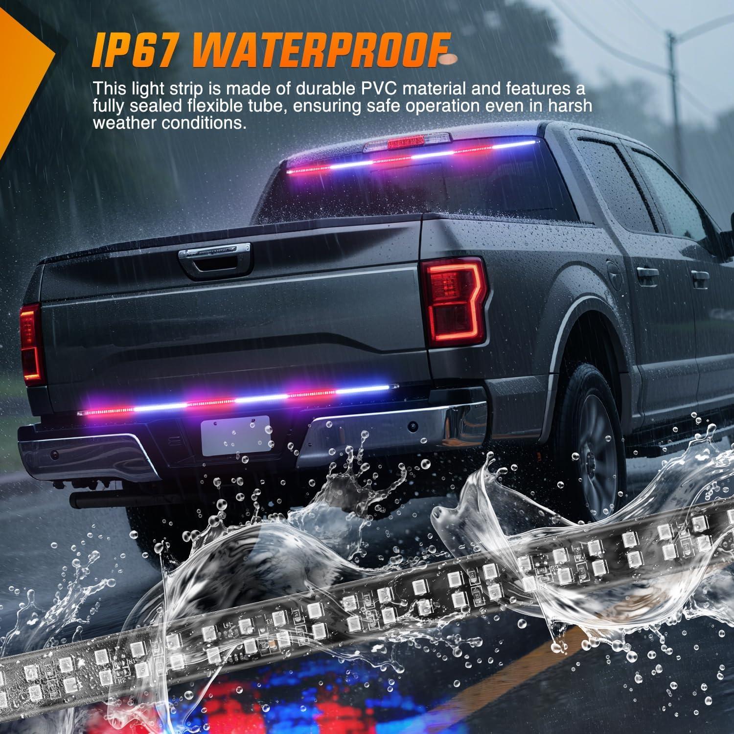 image:imageNilight 48 Inch Truck Tailgate Strobe Light Strip Tail Emergency Bar Rear Window Warning Lamp UltraBright Double Row 288 LED for Pickup Trailers Construction Vehicles Car SUV Green White48 Tailgate Strobe Red Blue